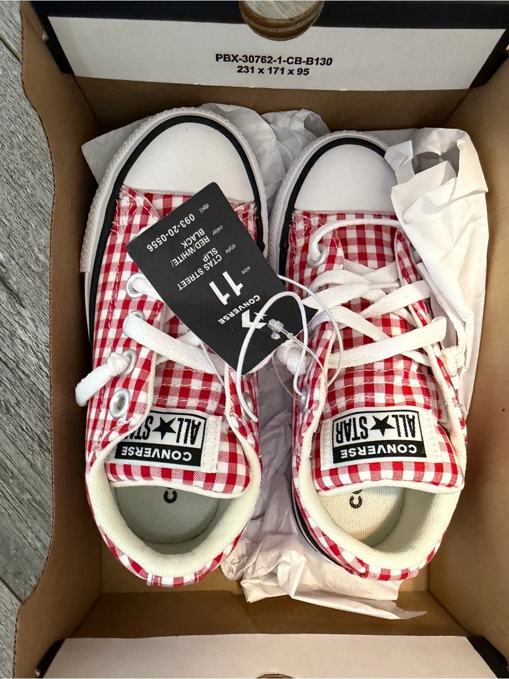 Converse Kids Red and White Gingham Low Top Sneakers
